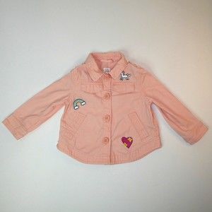 Baby Gap Pink Jean Jacket, Toddler Size 18-24 Months, Embroidered Patches